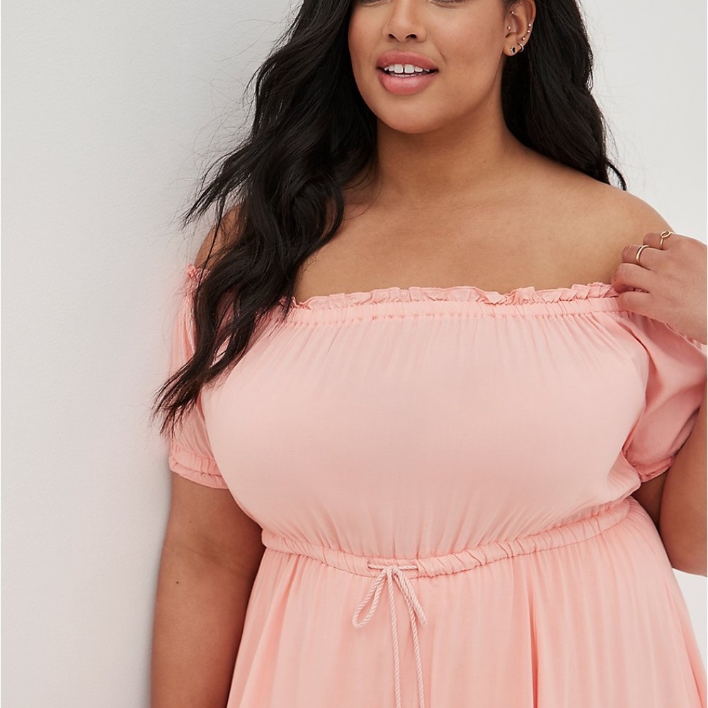 TORRID Peachy Pink Tie Waist Midi Dress - Picture 2 of 11